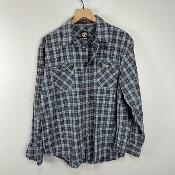 Timberland Blue Plaid Button Down Shirt L - Picture 1 of 6